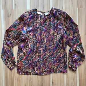Retro Christie and Jill Vintage Colorful Patterned Women's Blouse Size 10